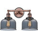 Franklin Restoration Large Bell 2 Light 19 inch Antique Copper Bath Vanity Light Wall Light in Plated Smoke Glass