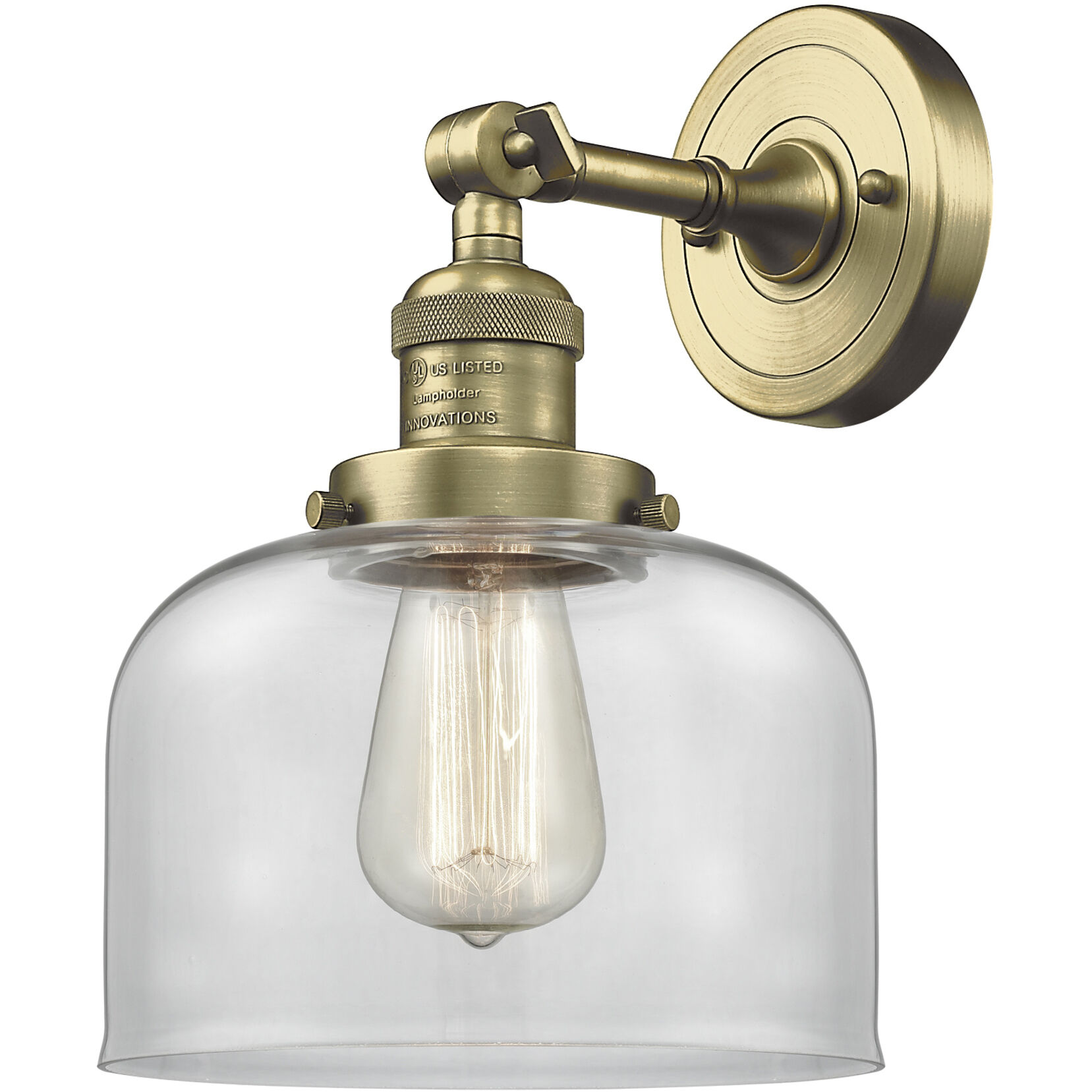 Franklin Restoration Large Bell 1 Light 8 inch Antique Brass Semi-Flush Mount Ceiling Light in Incandescent, Clear Glass, Franklin Restoration