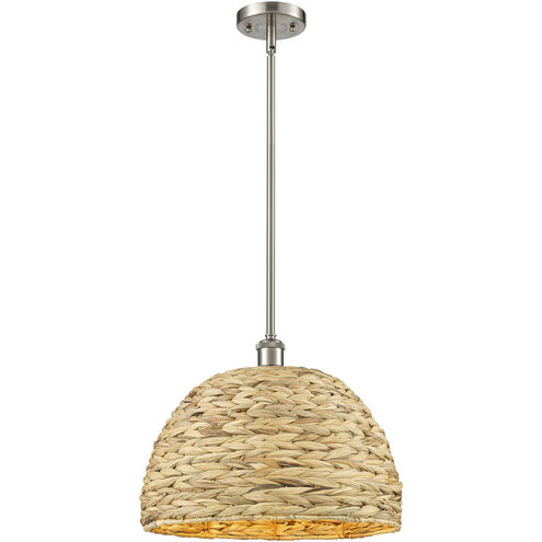 Woven Rattan 1 Light 15.75 inch Satin Nickel and Natural Pendant Ceiling Light