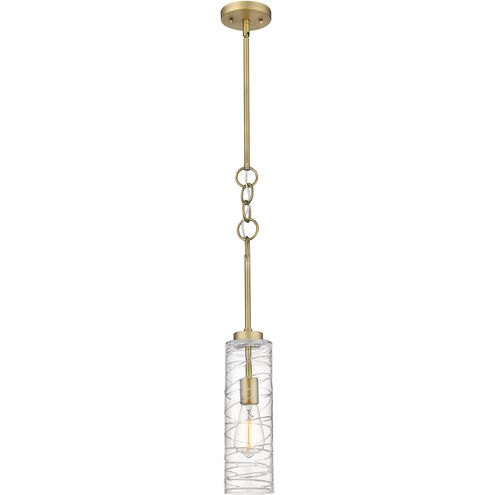 Wexford 1 Light 4 inch Brushed Brass Mini Pendant Ceiling Light in Incandescent, Clear Deco Swirl Glass