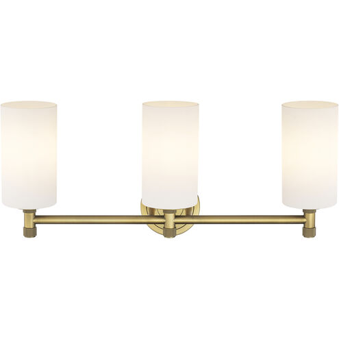 Crown Point 3 Light 23.88 inch Brushed Brass Bath Vanity Light Wall Light in Matte White Glass