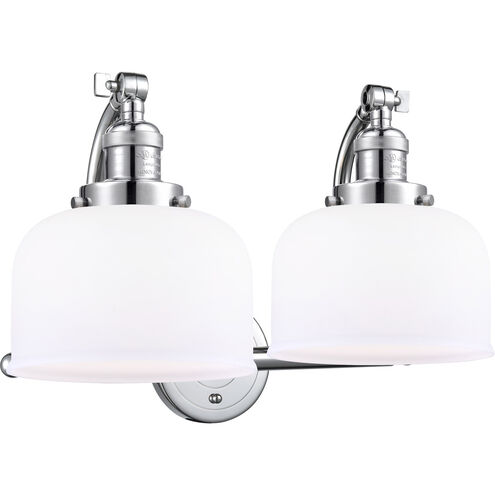 Franklin Restoration Large Bell 2 Light 18 inch Polished Chrome Bath Vanity Light Wall Light in Matte White Glass, Franklin Restoration