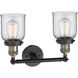 Franklin Restoration Small Bell 2 Light 16 inch Black Antique Brass Bath Vanity Light Wall Light in Clear Glass, Franklin Restoration