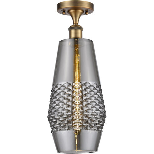 Ballston Windham LED 7 inch Brushed Brass Semi-Flush Mount Ceiling Light in Plated Smoke Glass