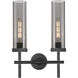 Lincoln 2 Light 13.88 inch Matte Black Bath Vanity Light Wall Light in Plated Smoke Glass