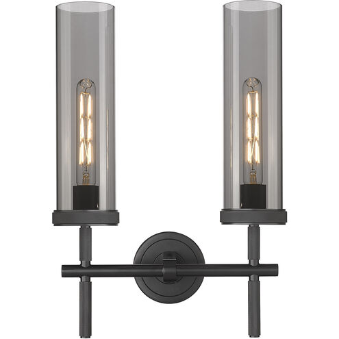 Lincoln 2 Light 13.88 inch Matte Black Bath Vanity Light Wall Light in Plated Smoke Glass