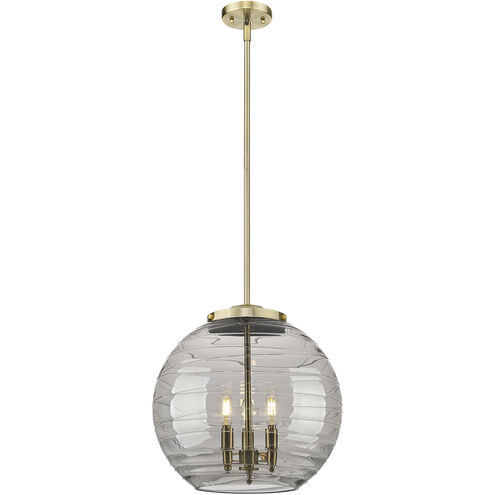 Ballston Athens Deco Swirl 3 Light 15.75 inch Antique Brass Statement Pendant Ceiling Light in Incandescent, Light Smoke Deco Swirl Glass