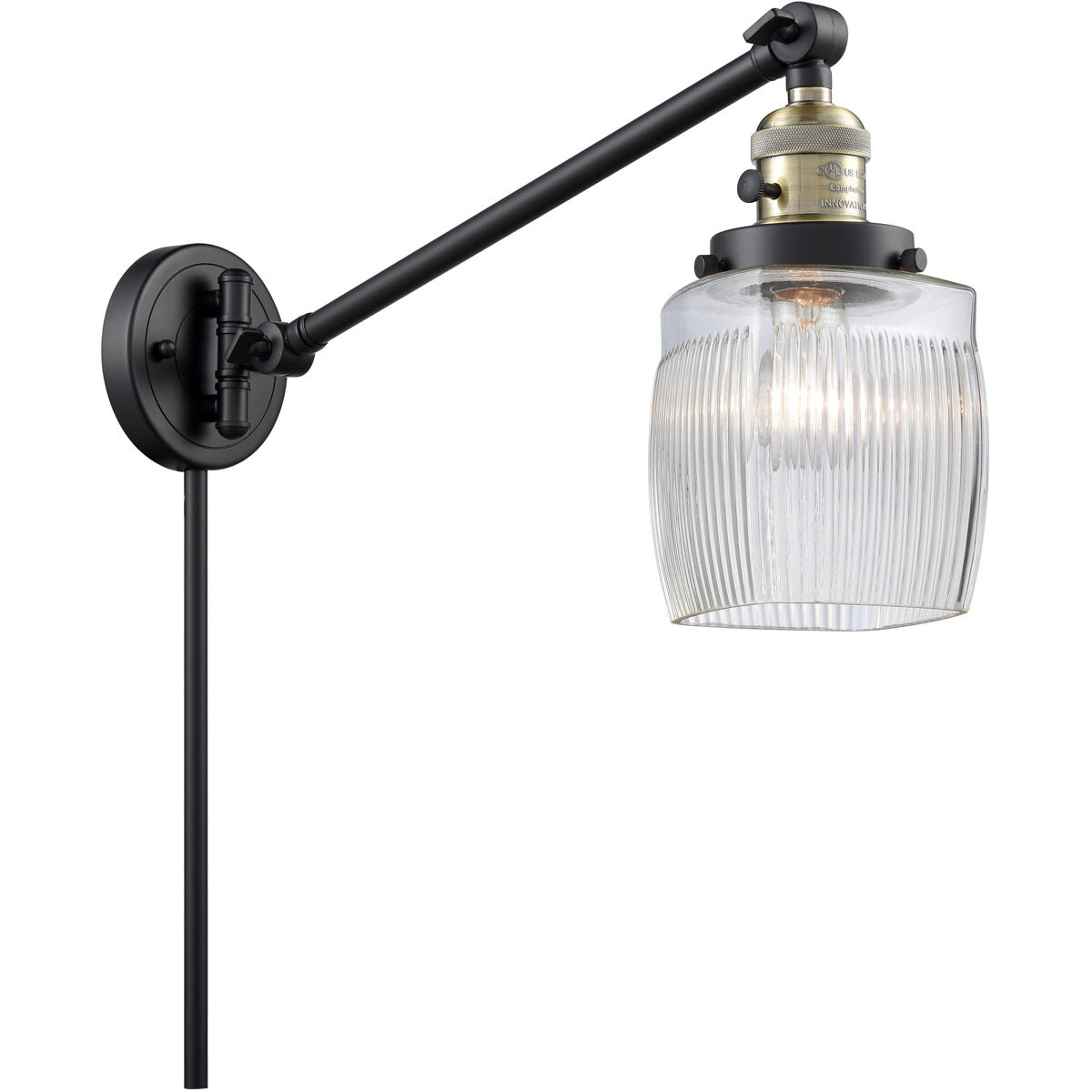 Colton 30 inch 3.50 watt Black Antique Brass Swing Arm Wall Light, Franklin Restoration