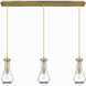 Owego 3 Light 36.88 inch Brushed Brass Linear Pendant Ceiling Light in Clear Glass
