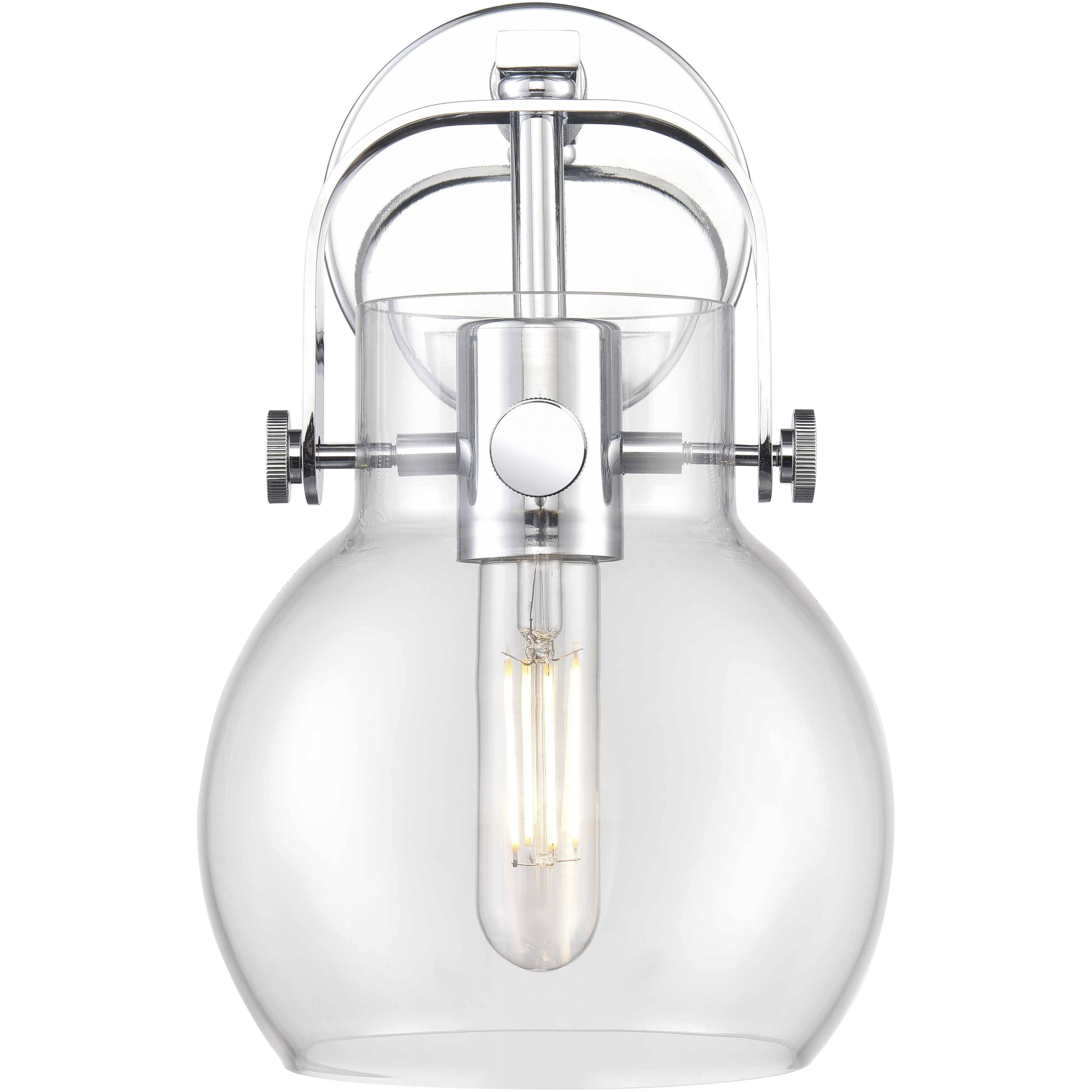 Pilaster II Sphere Sconce Wall Light in Polished Chrome, Clear Glass