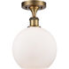 Ballston Athens 1 Light 8 inch Brushed Brass Semi-Flush Mount Ceiling Light in Matte White Glass, Ballston