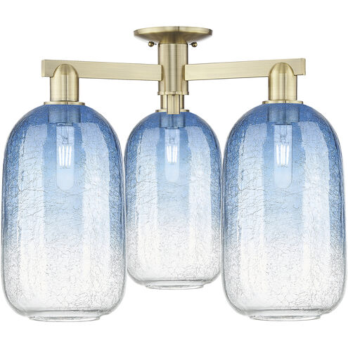 Brookhaven Cloche 3 Light 24.5 inch Antique Brass Semi-Flush Mount Ceiling Light in Sapphire Blue Glass