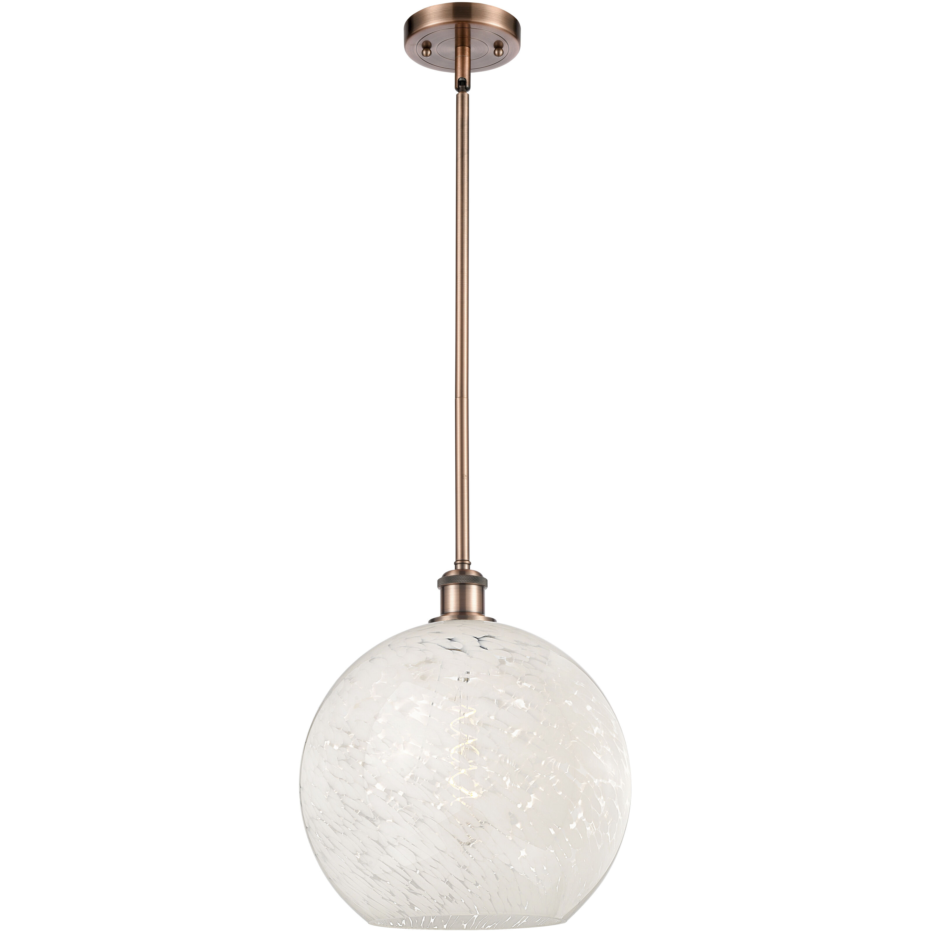 Ballston White Mouchette 1 Light 12 inch Antique Copper Stem Hung Pendant Ceiling Light