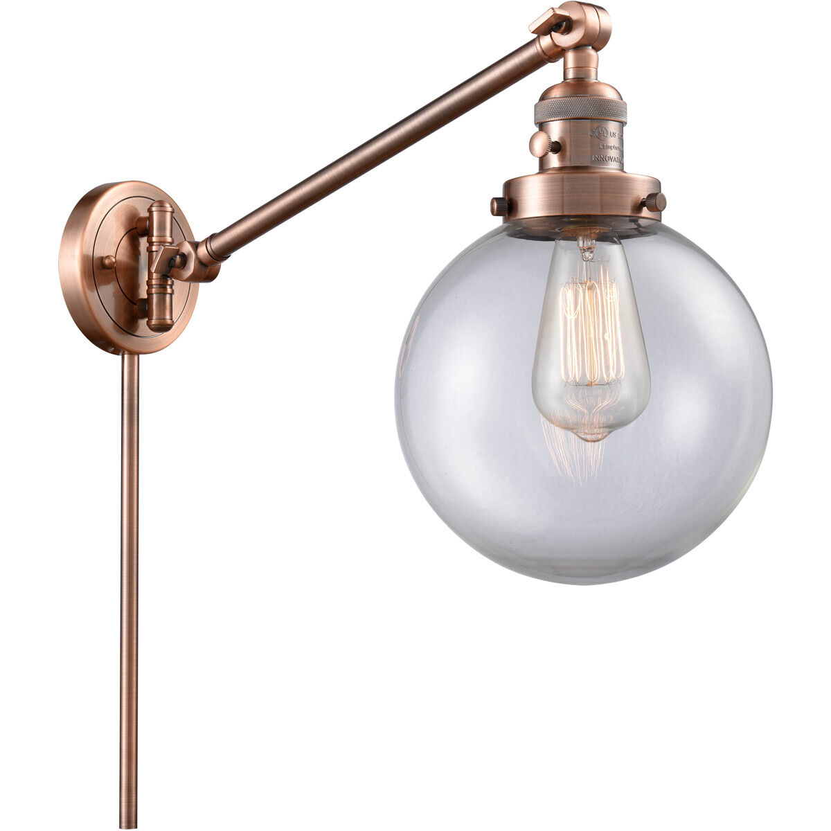 Large Beacon 21 inch 60.00 watt Antique Copper Swing Arm Wall Light, Franklin Restoration