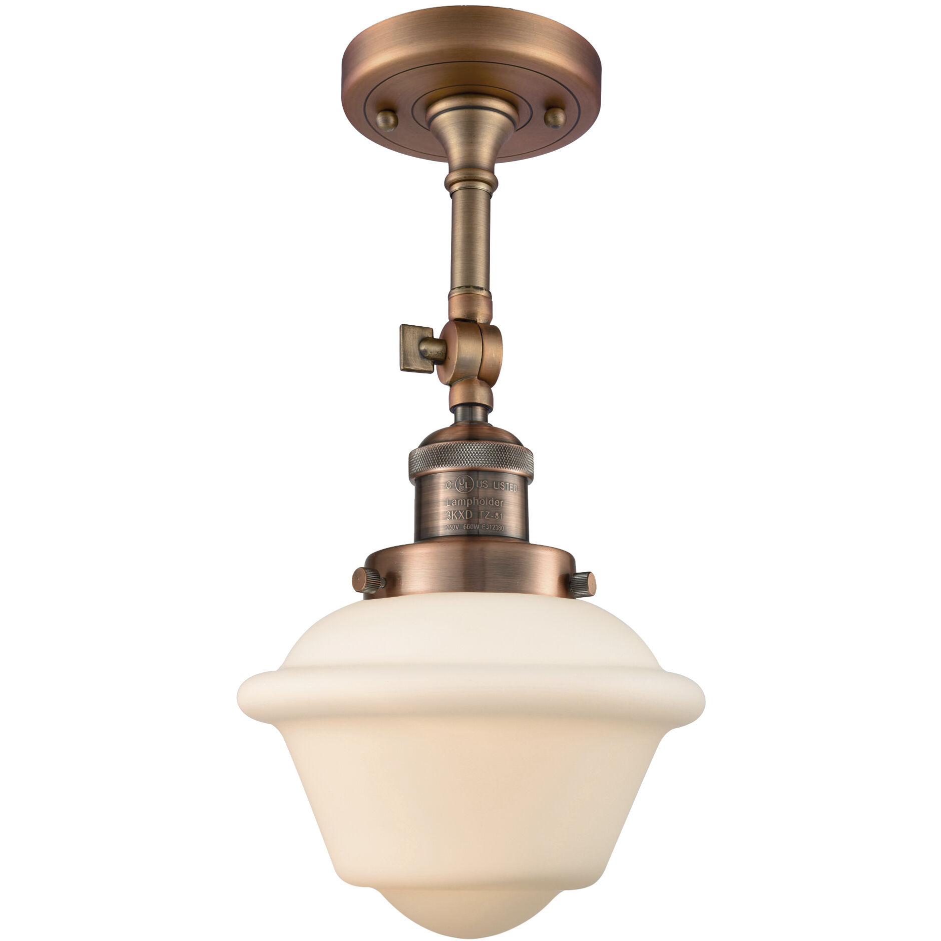 Franklin Restoration Small Oxford LED 7.5 inch Antique Copper Semi-Flush Mount Ceiling Light in Matte White Glass, Franklin Restoration