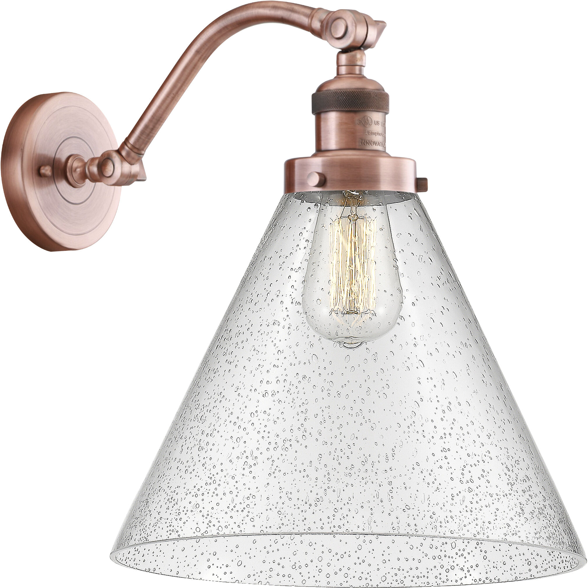 Franklin Restoration X-Large Cone LED 12 inch Antique Copper Sconce Wall Light in Seedy Glass, Franklin Restoration