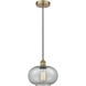 Edison Gorham LED 9.5 inch Antique Brass Mini Pendant Ceiling Light in Charcoal Glass