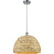 Woven Rattan 1 Light 15.75 inch Polished Chrome and Natural Pendant Ceiling Light