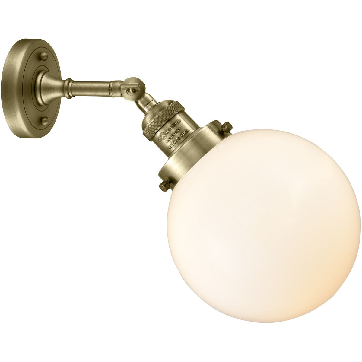 Franklin Restoration Large Beacon 1 Light 8 inch Antique Brass Sconce Wall Light in Cased Matte White Glass, Franklin Restoration