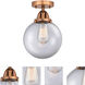 Nouveau 2 Beacon LED 8 inch Antique Copper Semi-Flush Mount Ceiling Light in Clear Glass