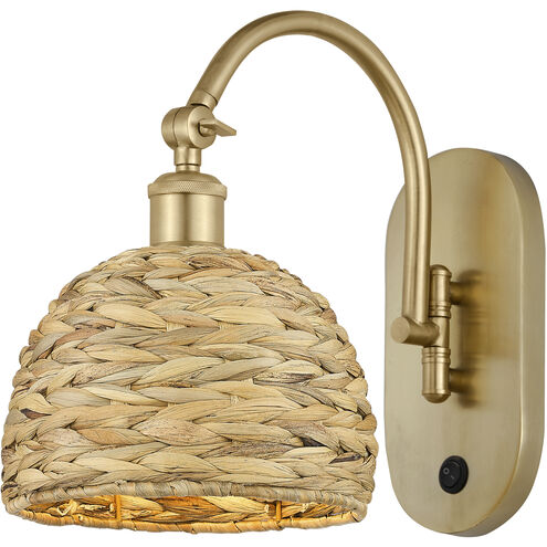 Woven Rattan 1 Light 8 inch Satin Gold and Natural Sconce Wall Light