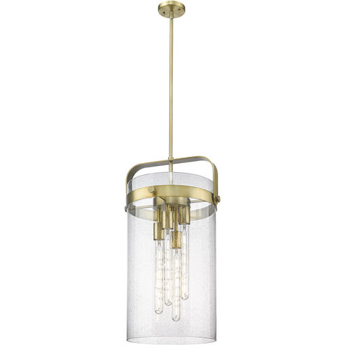 Pilaster 4 Light 13.38 inch Brushed Brass Pendant Ceiling Light in Seedy Glass