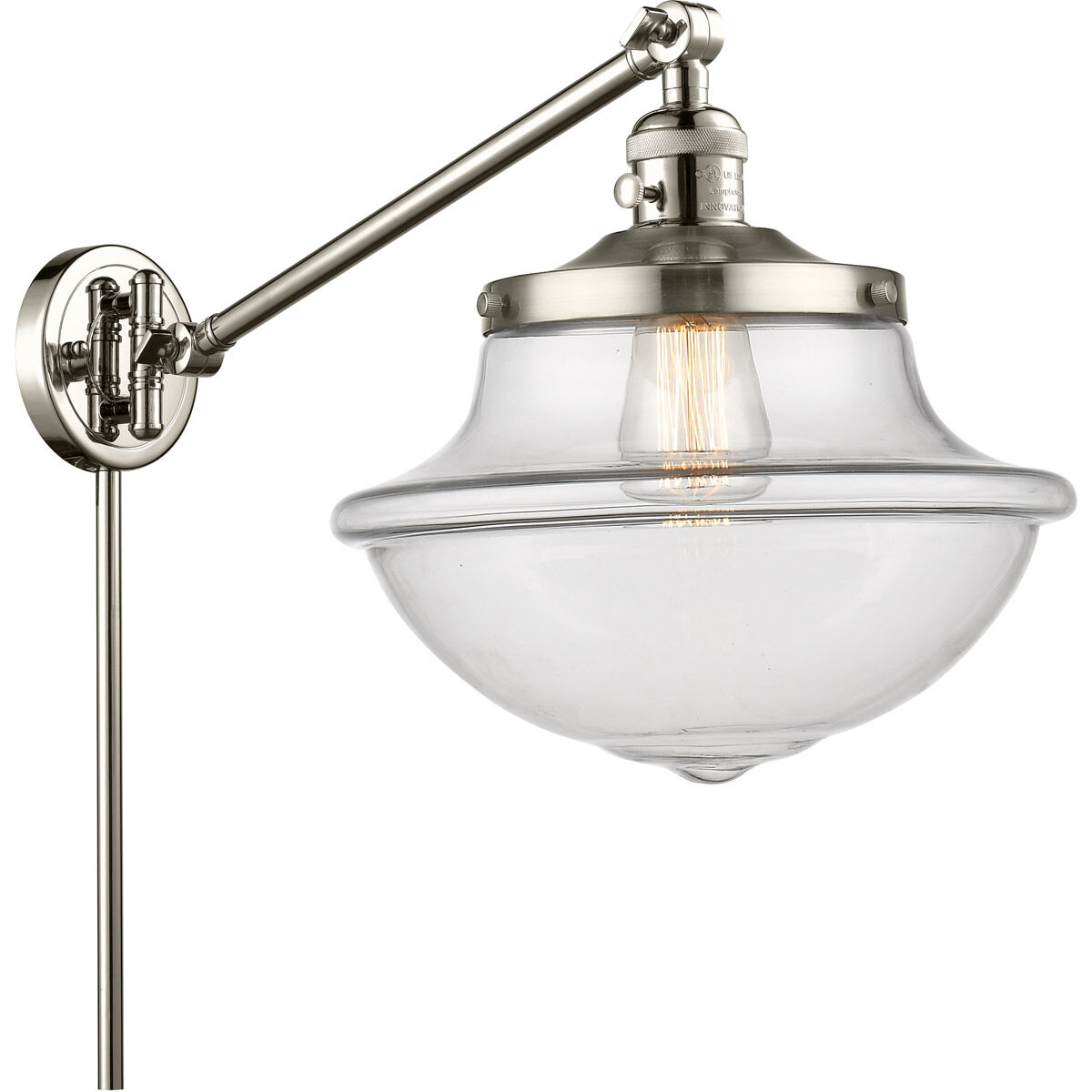 Large Oxford 20 inch 3.50 watt Polished Nickel Swing Arm Wall Light, Franklin Restoration