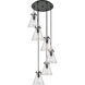 Newton Cone 6 Light 18.63 inch Matte Black Multi Pendant Ceiling Light in Seedy Glass