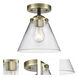 Nouveau Large Cone LED 7.75 inch Black Antique Brass Semi-Flush Mount Ceiling Light in Clear Glass, Nouveau