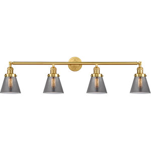 Franklin Restoration Small Cone LED 42 inch Satin Gold Bath Vanity Light Wall Light in Plated Smoke Glass, Franklin Restoration