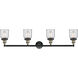 Franklin Restoration Small Bell 4 Light 42 inch Black Antique Brass Bath Vanity Light Wall Light in Clear Glass, Franklin Restoration