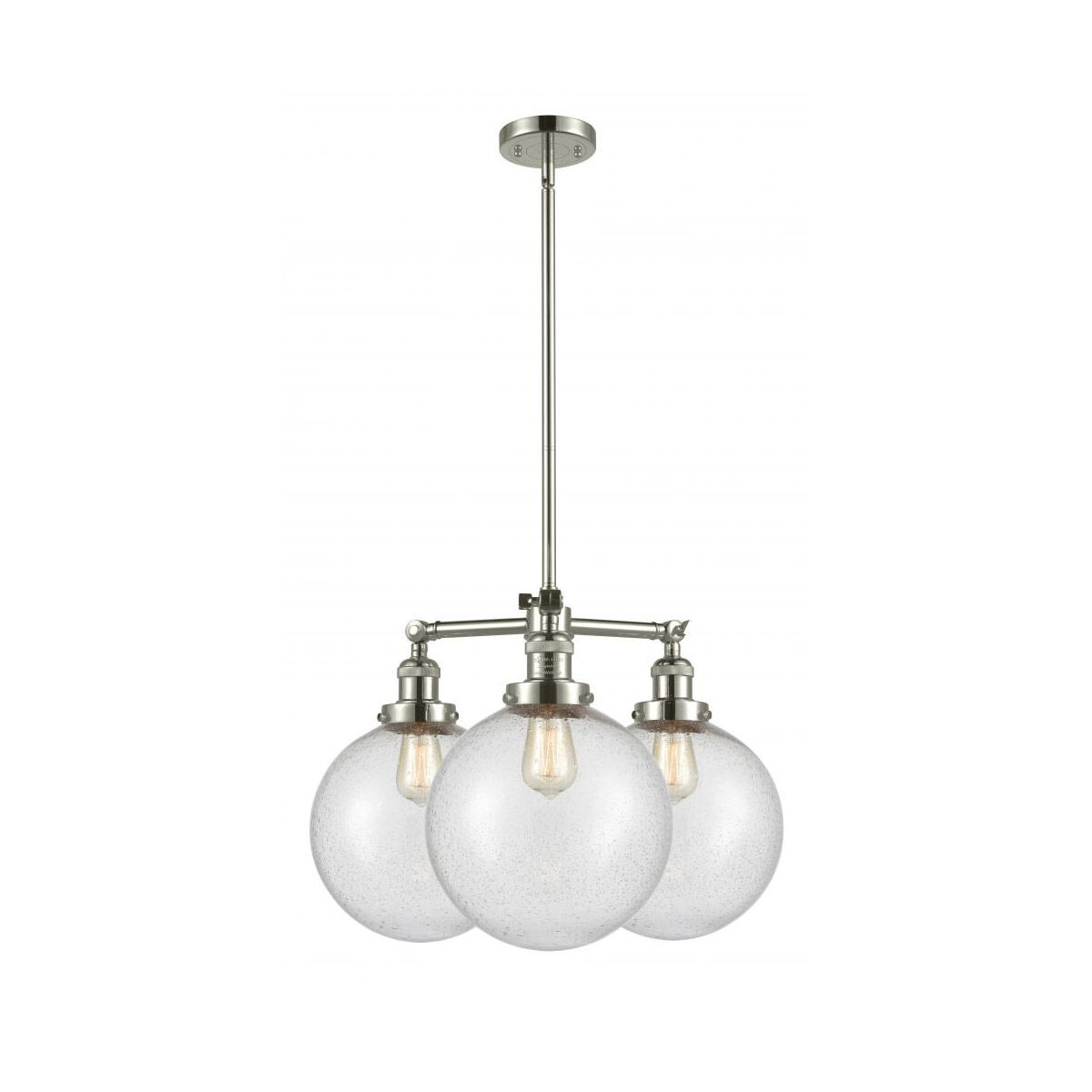 Franklin Restoration X-Large Beacon 3 Light 24 inch Polished Nickel Chandelier Ceiling Light in Seedy Glass, Franklin Restoration