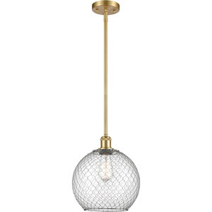 Ballston Large Farmhouse Chicken Wire 1 Light 10 inch Satin Gold Pendant Ceiling Light in Clear Glass with Nickel Wire, Ballston