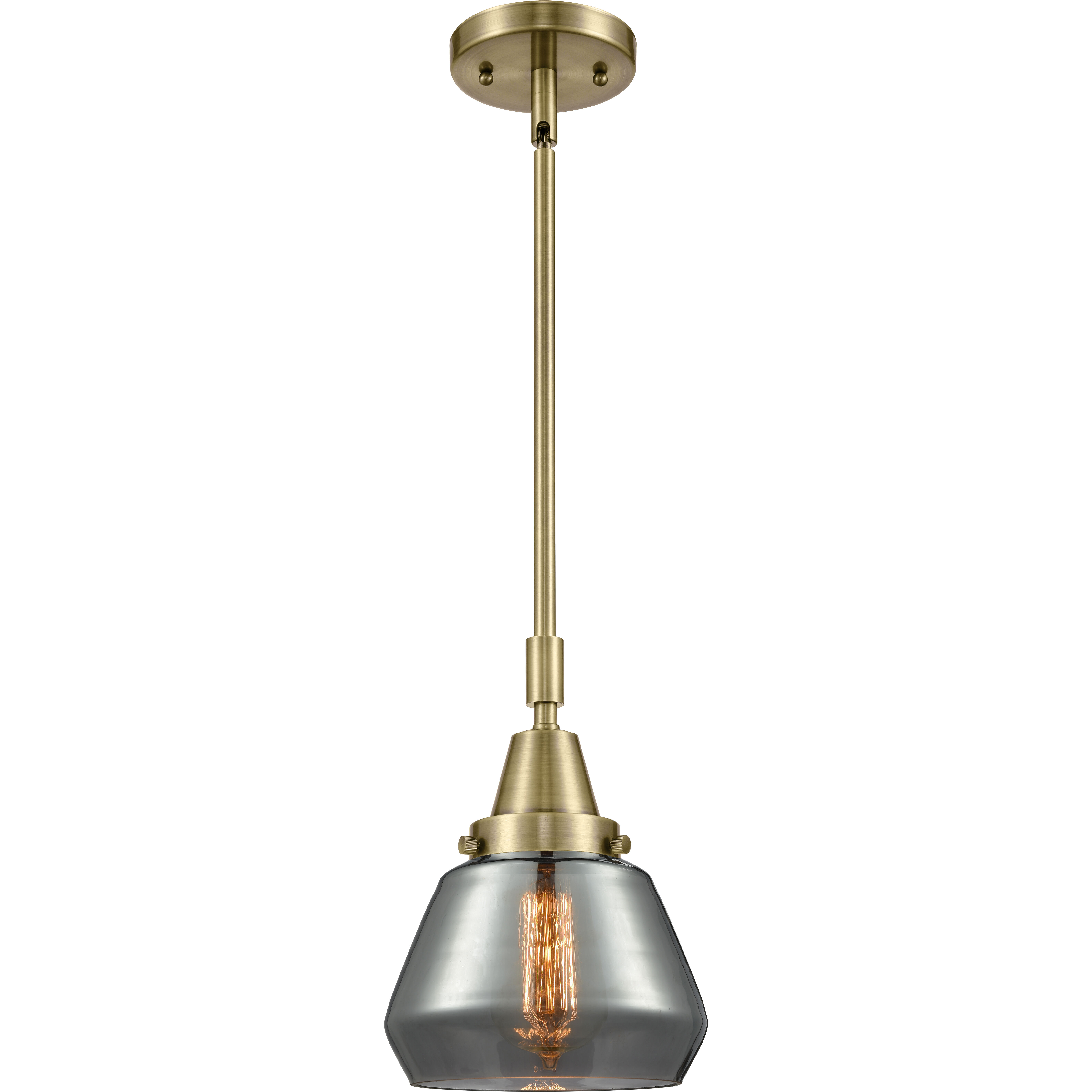 Franklin Restoration Fulton 1 Light 7 inch Antique Brass Mini Pendant Ceiling Light in Plated Smoke Glass