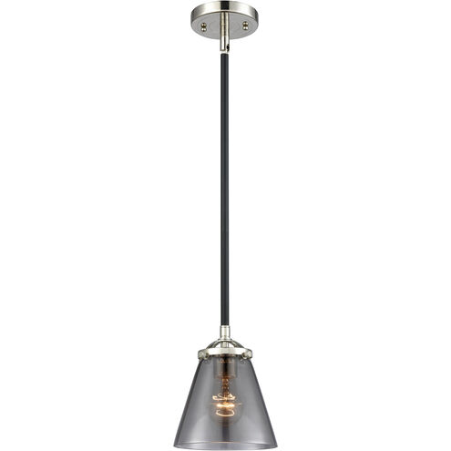 Nouveau Small Cone LED 6 inch Black Polished Nickel Mini Pendant Ceiling Light in Plated Smoke Glass, Nouveau