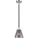 Nouveau Small Cone LED 6 inch Black Polished Nickel Mini Pendant Ceiling Light in Plated Smoke Glass, Nouveau