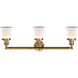 Franklin Restoration Small Canton LED 30 inch Brushed Brass Bath Vanity Light Wall Light in Matte White Glass, Franklin Restoration