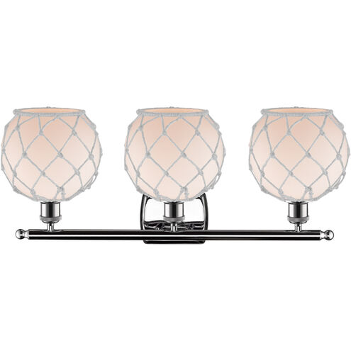 Ballston Farmhouse Rope 3 Light 26 inch Polished Chrome Bath Vanity Light Wall Light in White Glass with White Rope, Ballston