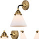 Nouveau 2 Large Cone Sconce Wall Light in Black Antique Brass, Matte White Glass