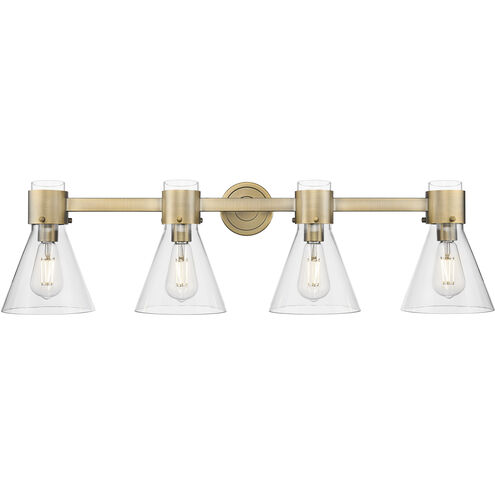 Lawton Cone 4 Light 34 inch Brushed Brass Bath Vanity Light Wall Light in Clear Glass