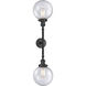 Franklin Restoration Large Beacon 2 Light 19 inch Matte Black Bath Vanity Light Wall Light in Seedy Glass, Franklin Restoration