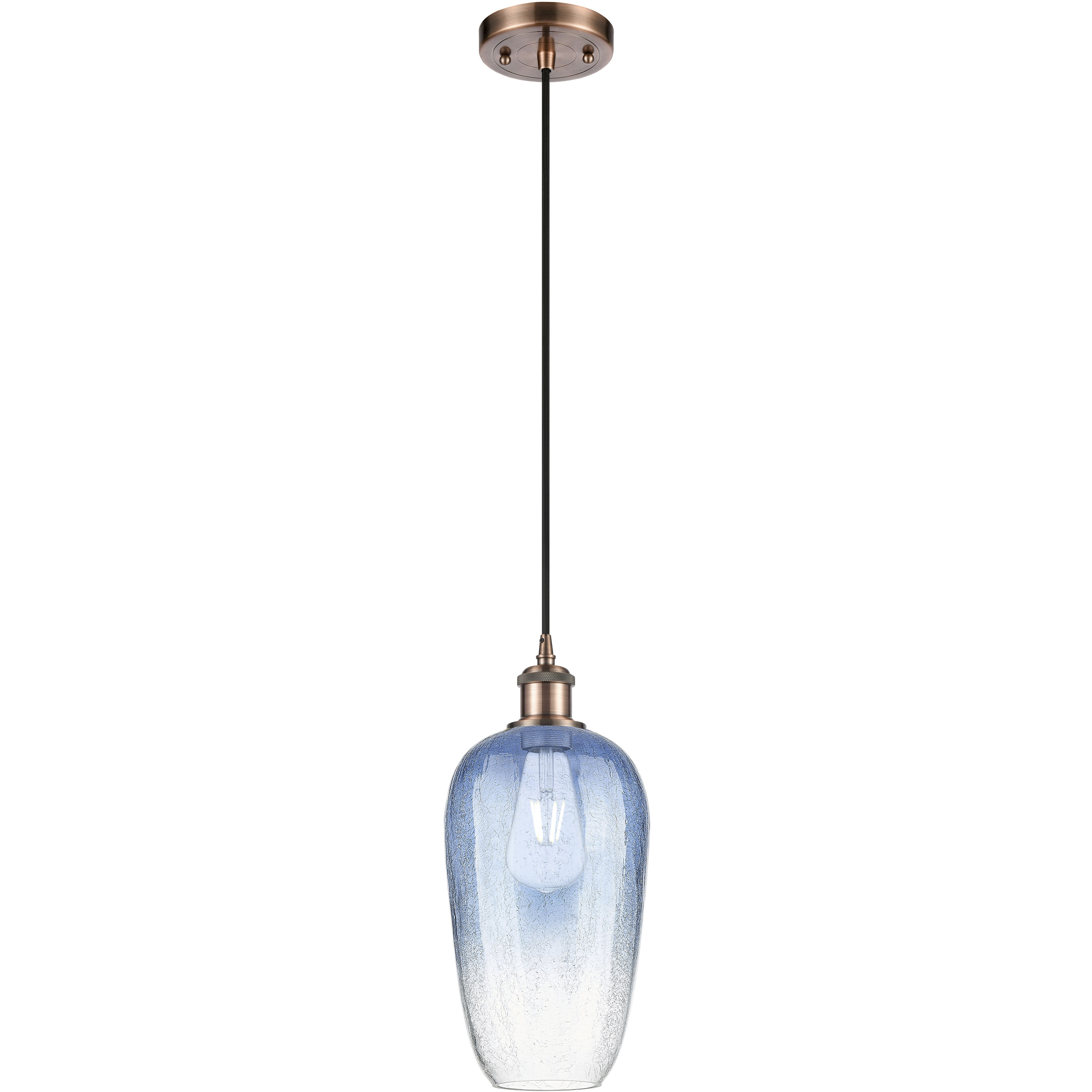 Ballston Brookhaven Flute 1 Light 7 inch Antique Copper Mini Pendant Ceiling Light in Sapphire Blue Glass