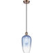 Ballston Brookhaven Flute 1 Light 7 inch Antique Copper Mini Pendant Ceiling Light in Sapphire Blue Glass
