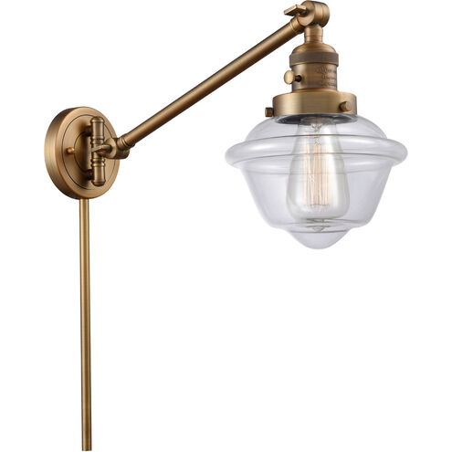Small Oxford 30 inch 3.5 watt Brushed Brass Swing Arm Wall Light in Clear Glass, Franklin Restoration