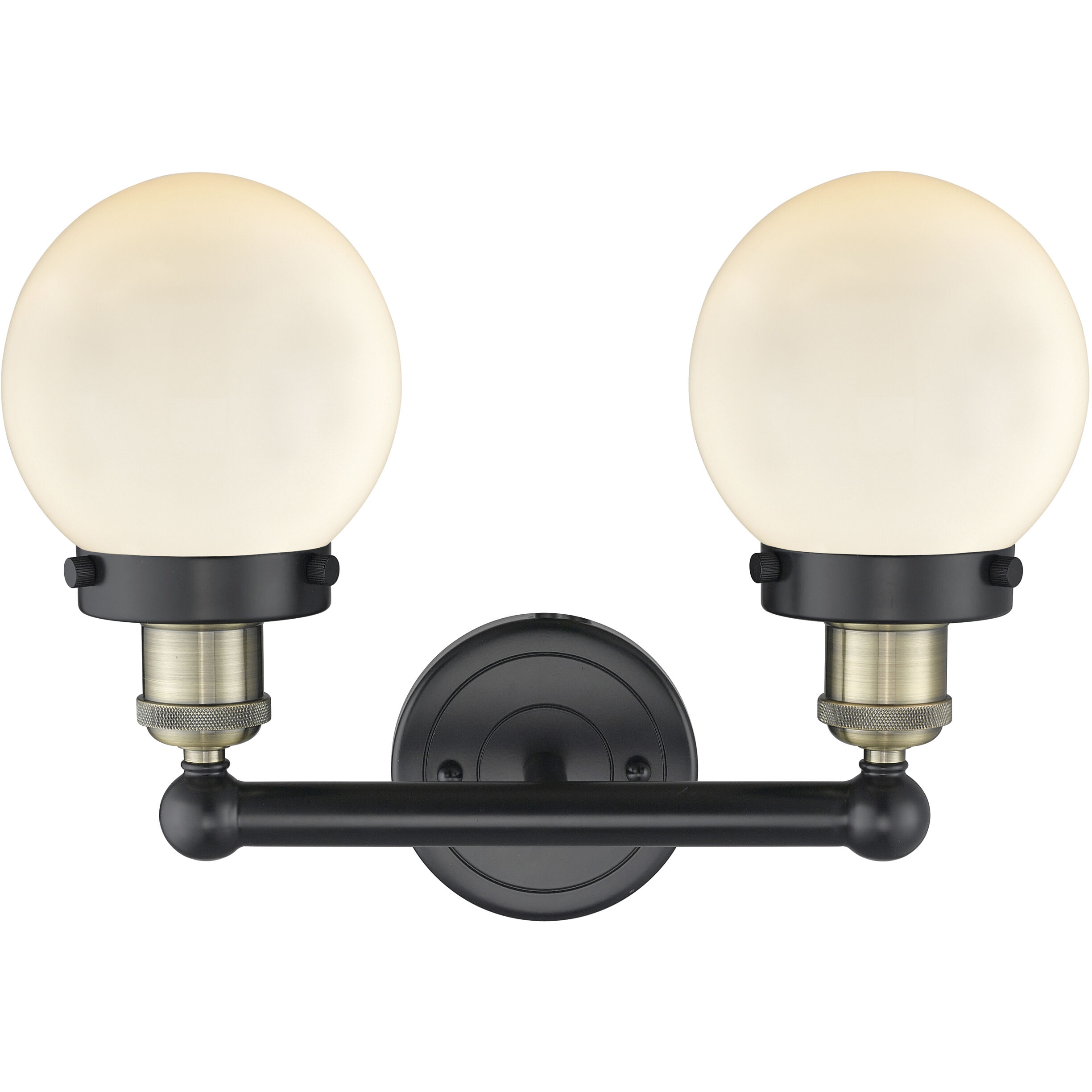 Beacon 2 Light 15.5 inch Black Antique Brass Bath Vanity Light Wall Light in Matte White