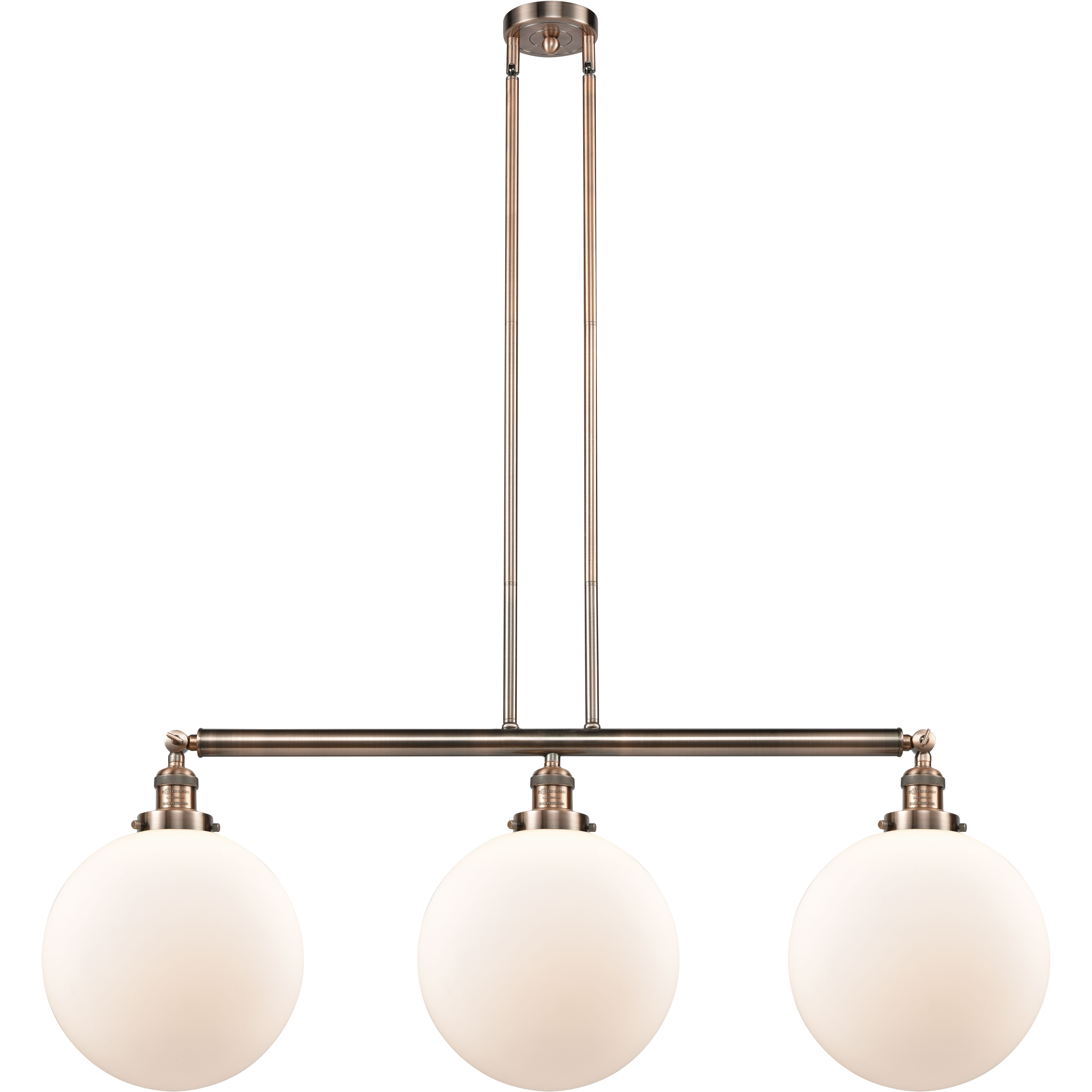 Franklin Restoration XX-Large Beacon 3 Light 44 inch Antique Copper Island Light Ceiling Light in Matte White Glass, Franklin Restoration