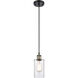 Ballston Clymer LED 3.88 inch Black Antique Brass Mini Pendant Ceiling Light in Clear Glass, Black Textured, Ballston