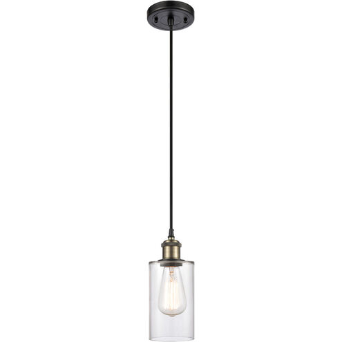 Ballston Clymer LED 3.88 inch Black Antique Brass Mini Pendant Ceiling Light in Clear Glass, Black Textured, Ballston
