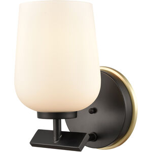 Remy LED 5 inch Black Satin Brass Bath Vanity Light Wall Light in White Glass