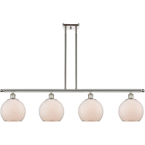 Ballston Farmhouse Chicken Wire LED 48 inch Polished Nickel Island Light Ceiling Light in White Glass with Nickel Wire, Ballston
